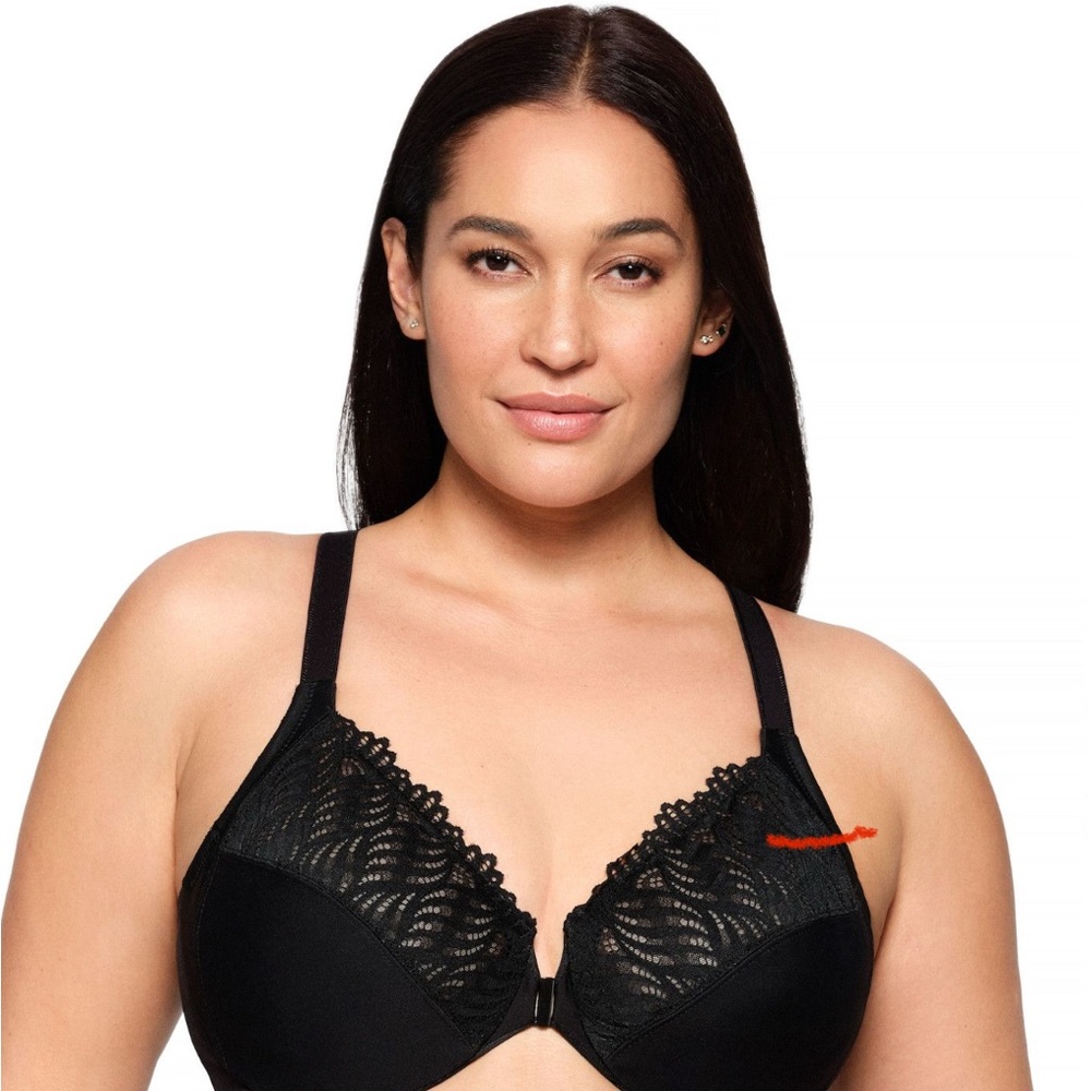 Glamorise Black Lace Front Close Racer Back Bra 38D Style 1246